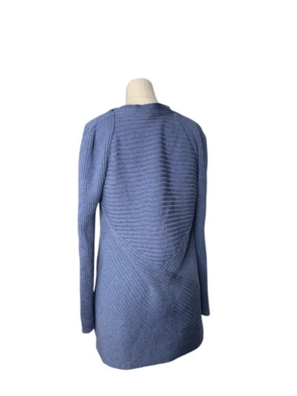 Eileen Fisher Merino Wool Open Front Cardigan Soft Ribbed Knit Blue Draped PM - Picture 3 of 5